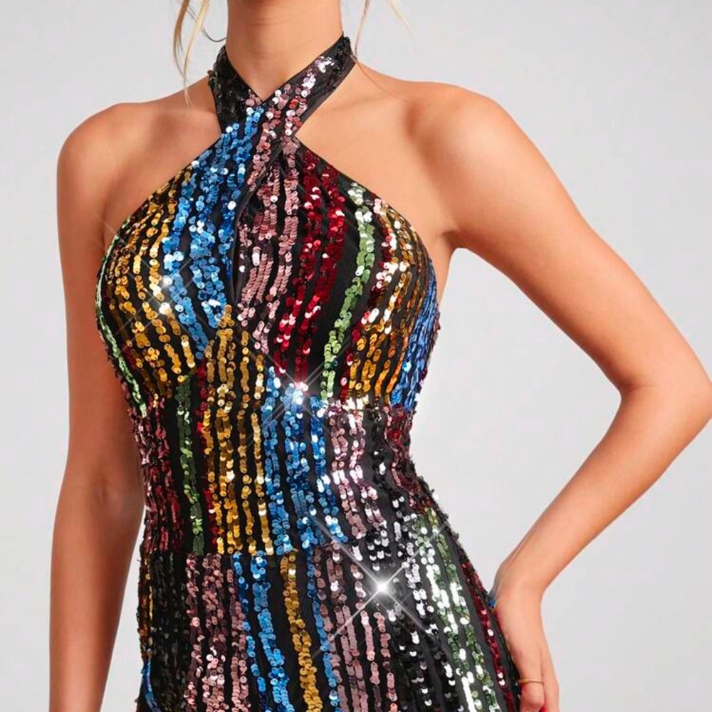 Rebellious Rose Multicolor Sequin Halter Jumpsuit - Picture 3 of 4